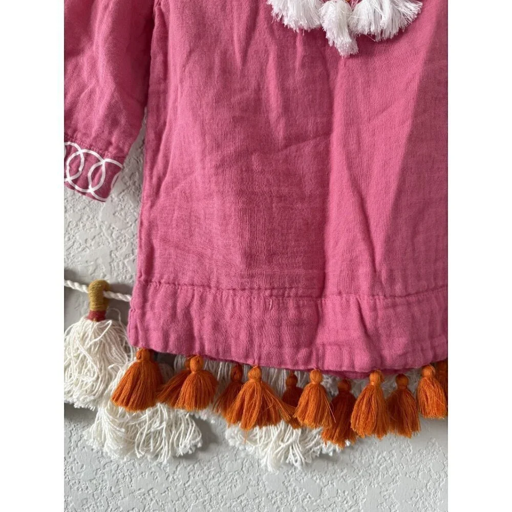 Mer St. Barth Serena Tassel Embroidered Gauze Pink Mini Little Girl Dress Boho 4